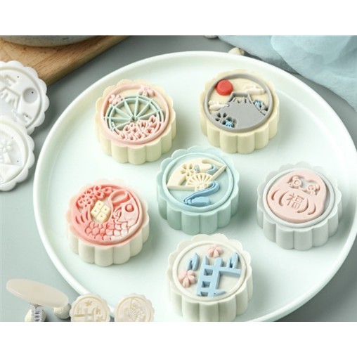 Cetakan Kue Bulan Mooncake Press 6 Set Mold 50gr Cetakan Mix Type 018