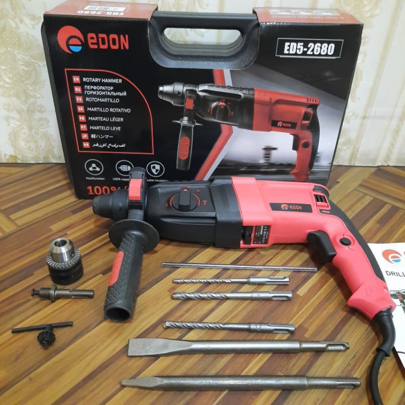 ROTARY HAMMER DRILL EDON 2-26 MESIN BOR BOBOK BETON KAYU BESI HAMMER DRILL EDON ED5-2680 3FUNGSI ORI