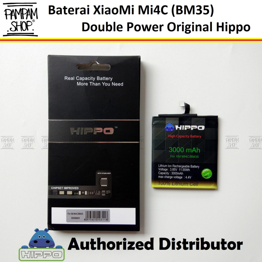 Baterai Hippo Double Power Original XiaoMi Mi4C Mi 4C BM35 Batre Batrai Battery Dual Handphone Hipo