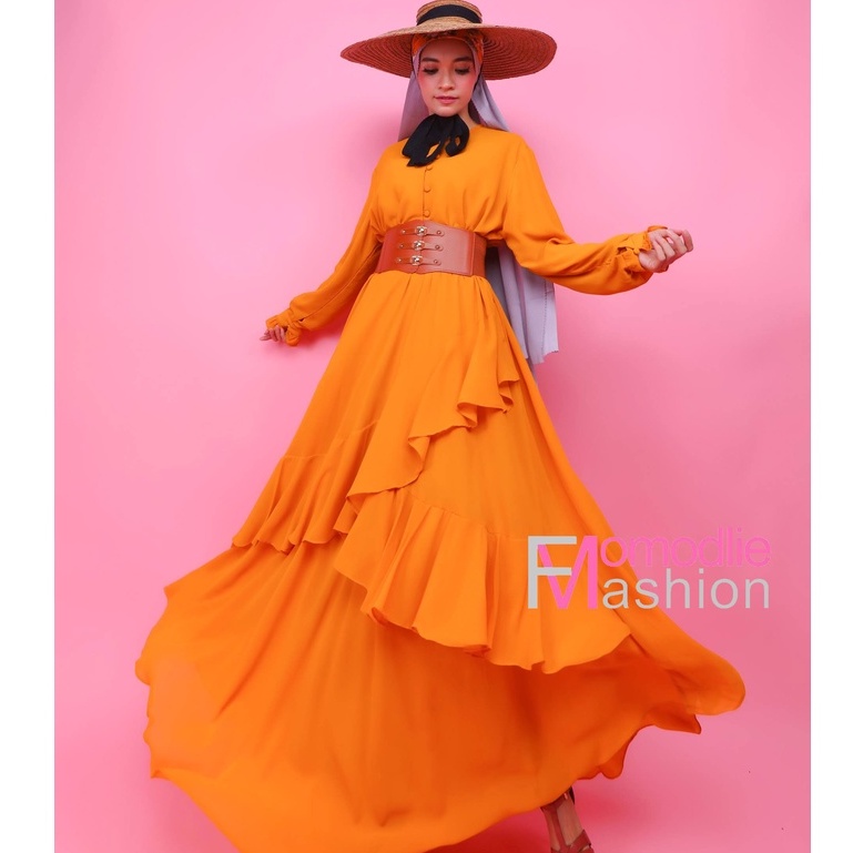 GAMIS MELODY BELT KUNING, GAMIS CHIFFON TERBARU, GAMIS JUMBO, GAMIS CHIFFON POLOS, Dress maxi fashio