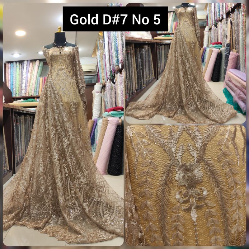 Kain Tile Brokat Motif Salur Payet Cantik D#7 No 5 Gold