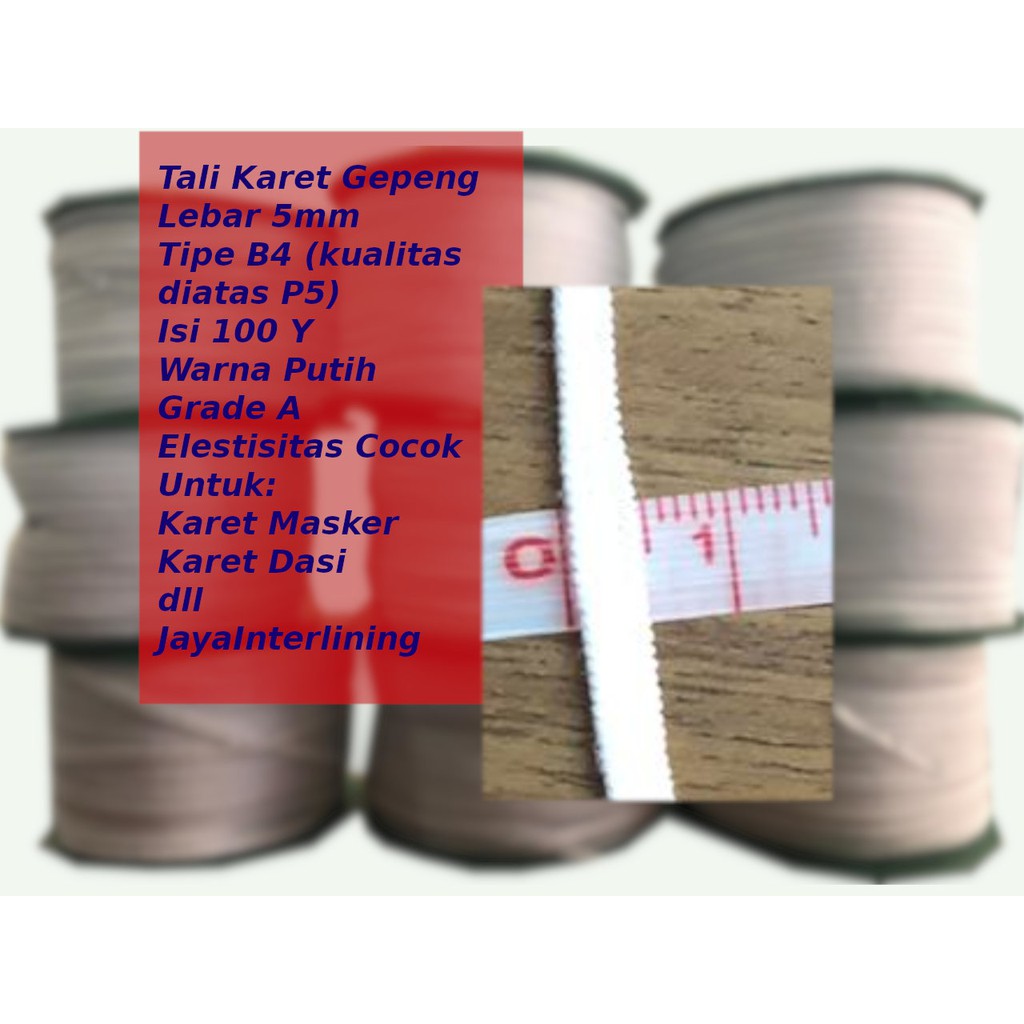 Tali Karet Gepeng Karet Masker Murah Kualitas Super 4mm 100 Yard B4