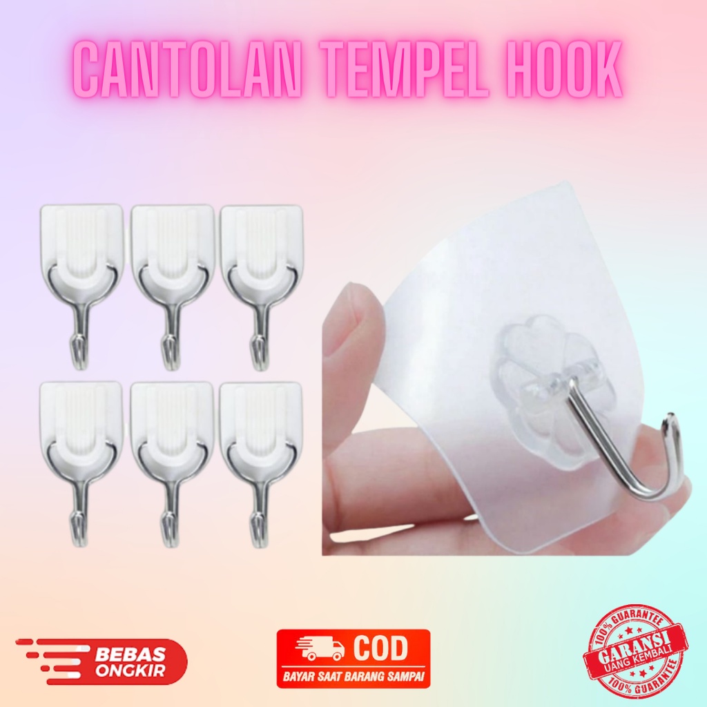 Jual Cantolan Tempel Hook Perekat Gantungan Tanpa Paku Dinding Kail Baju Barang Serbaguna