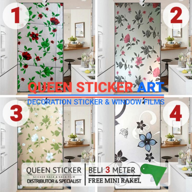 STIKER / STICKER KACA MOTIF BUNGA MAWAR L 90CM