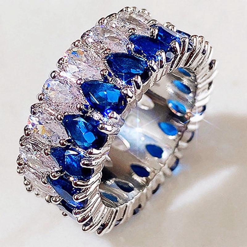 Cincin Silver Kualitas Tinggi Warna Biru / Hijau / Pink Untuk Wanita