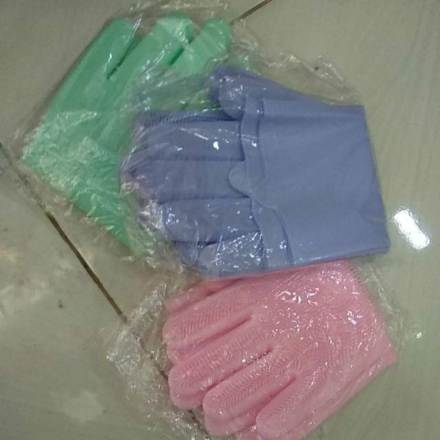 Sarung Tangan Cuci Piring Dengan Brush Yang Tebal Bahan Silikon - 1 Pasang