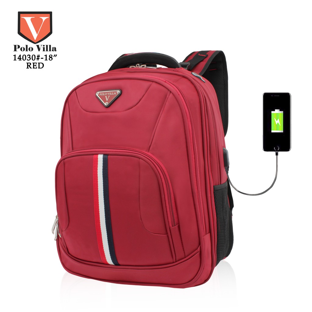 (TSI) Tas Laptop Polo Villa 14030 Tas Punggung Ransel Laptop Strip Bendera Tas Sekolah