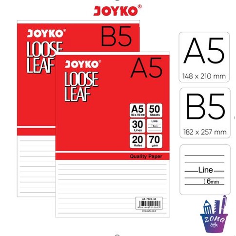 

LOOSE LEAF / ISI KERTAS BINDER JOYKO A5 B5 (PER PACK)