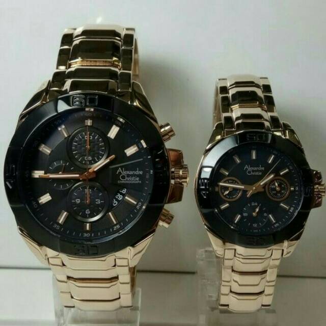 JAM TANGAN COUPLE ALEXANDRE CHRISTIE AC 6224 PASANGAN BLACK GOLD