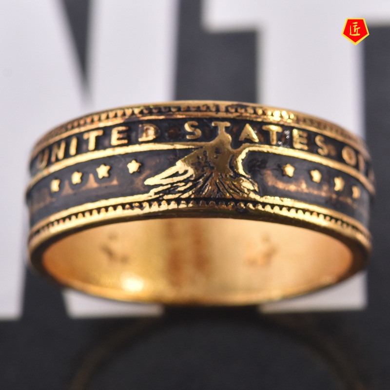 [Ready Stock]Men's Vintage Carved Wolf Coin Pattern Ring