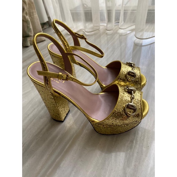 sepatu heels gucci horsebit glittered