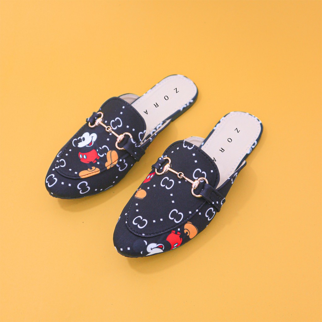 Sandal Wanita Zora Flat Shoes Mickey Mouse