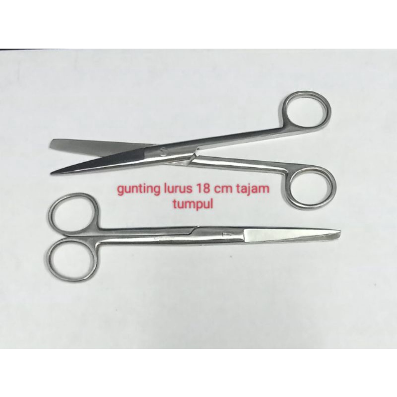 Gunting Medis 18 cm Tajam Tumpul Lurus / Bengkok