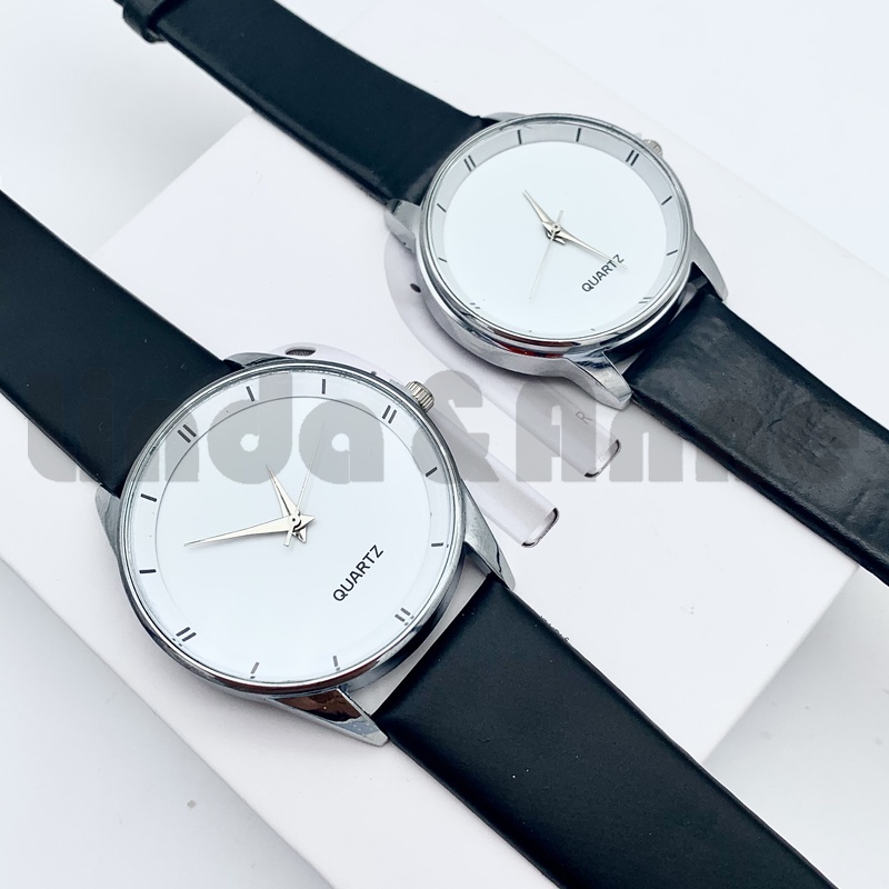 Jam Tangan Romawi Pria Dan Wanita Casual Analog Quartz Strap Pu Hitam Import