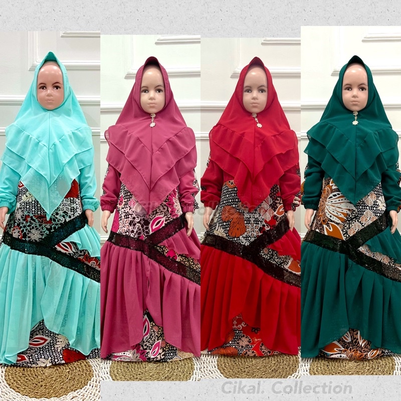Cikalalika-SET GAMIS ANAK BATIK CERUTY PRINTING PAYET fashion muslim anak / terbaru 2024/ baju lebaran mewah