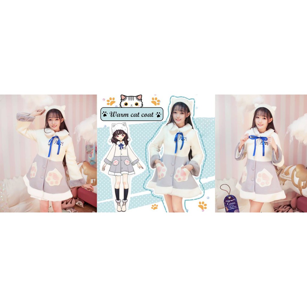 HP41507 Warm Cat Coat Neko Kucing Animal Kawaii Hoodie Jacket Jaket Hewan jepang kawaii lucu imut