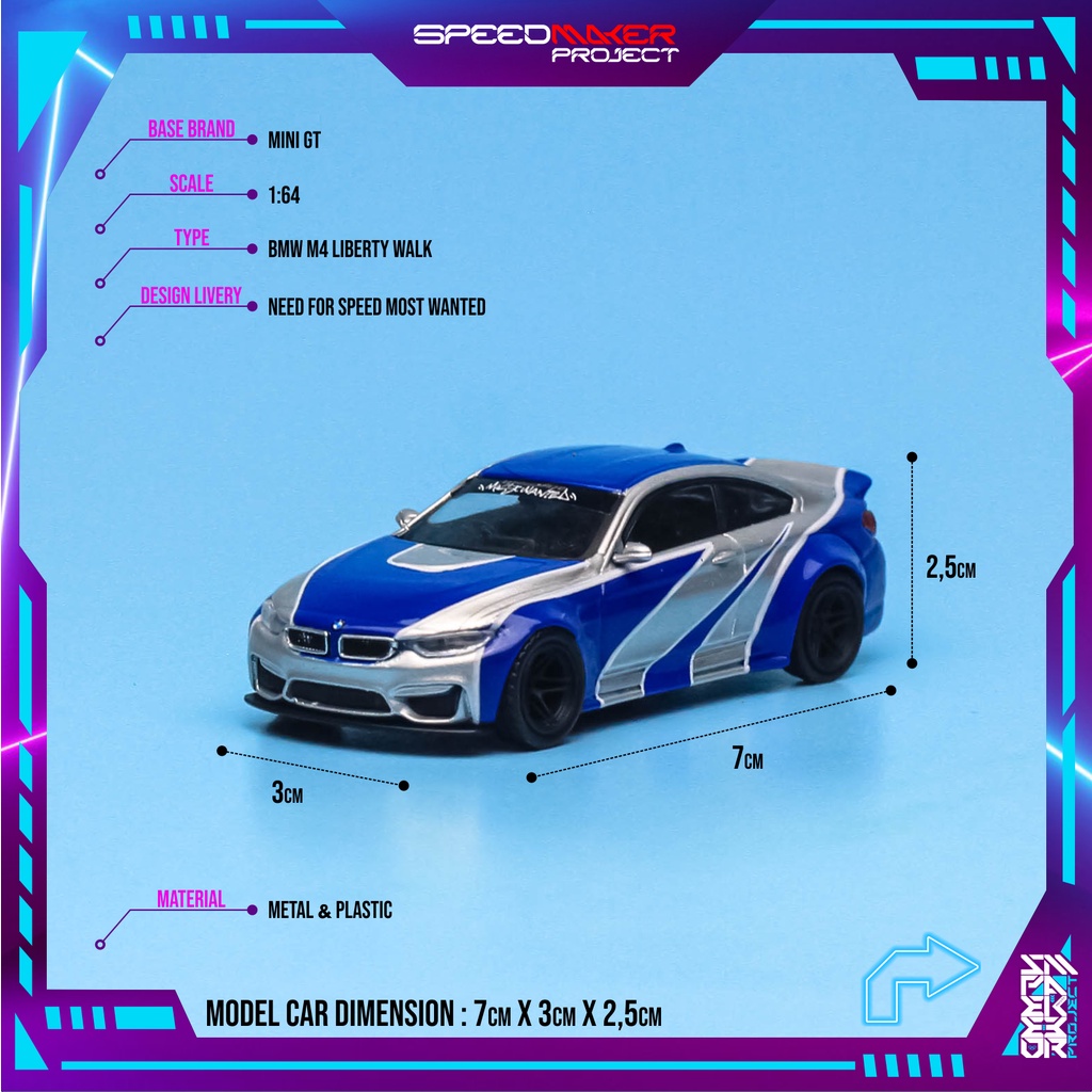 Mini GT Custom BMW M4 Liberty Walk Need For Speed Most Wanted ( NFS ) Diecast Miniatur Replika Mobil