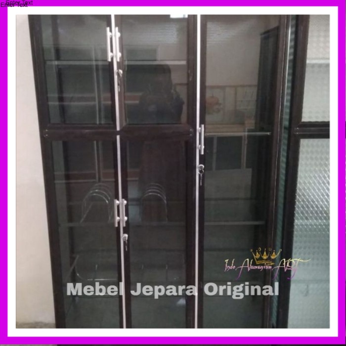 Lemari Dapur Lemari Rak Piring Besar Minimalis Pintu 3 Alumunium Kaca Anti Karat