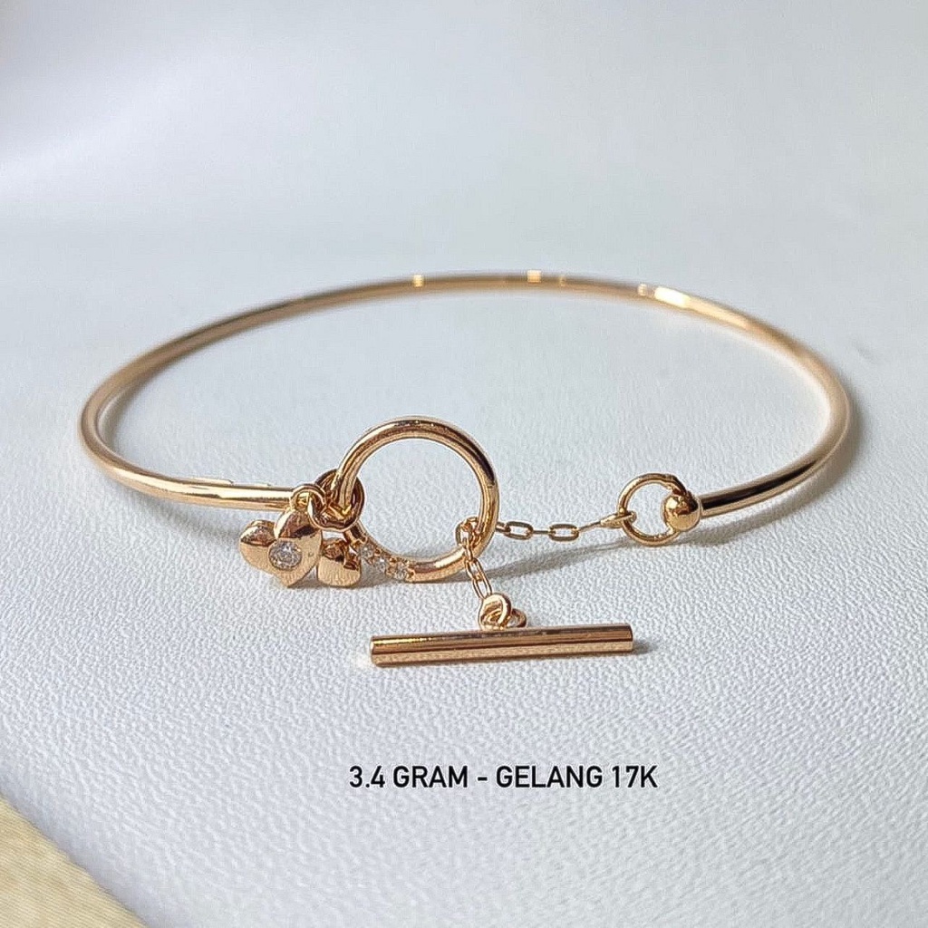 Banyak motif yaa Gelang bulat anak dan dewasa emas asli 750 75 17k rosegold infinity love kaku kawat bola permata panah pita bow ribbon keylock oval tangan aesthetic korea gold 3 4 gram gr g