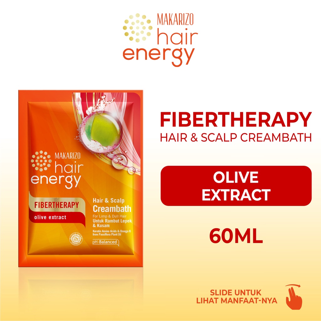 Makarizo Hair Energy Fibertherapy Hair & Scalp Creambath Olive 60 mL / Perawatan Rambut / Hijab