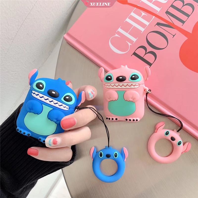 Cover Pelindung Bahan Silikon Motif Kartun Stitch Untuk AirPods 1 2