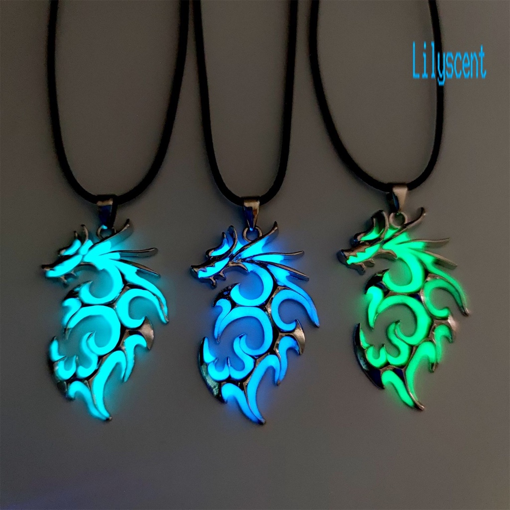 Kalung Liontin Naga Fluorescent Bahan Alloy Warna Silver Untuk Hadiah