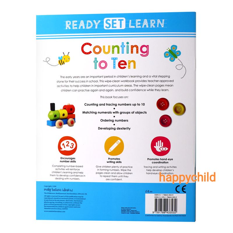 Original wipe clean Counting to Ten  Ready set learn buku anak buku nursery buku impor happychild