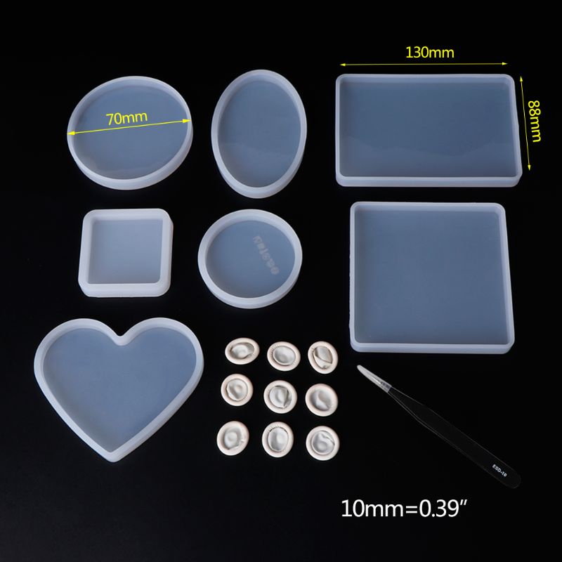 SIY  1 Set Silicone Mold Mirror Epoxy Resin Crafts Handmade Geometric Heart Shaped Square DIY Jewelry Making Findings Cake Decoration Home Tools