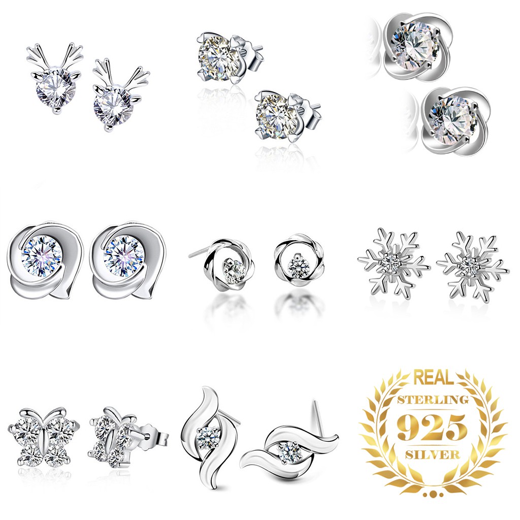 925 anting perak sterling anting-anting wanita dengan perhiasan fashion berlian