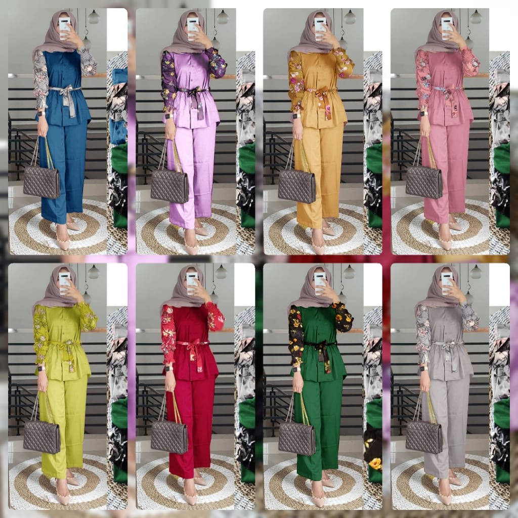 2 UKURAN L XL PAKAIAN WANITA ONE SET OUTFIT CURLA / STELAN CURLA FLOWEN HGO-2