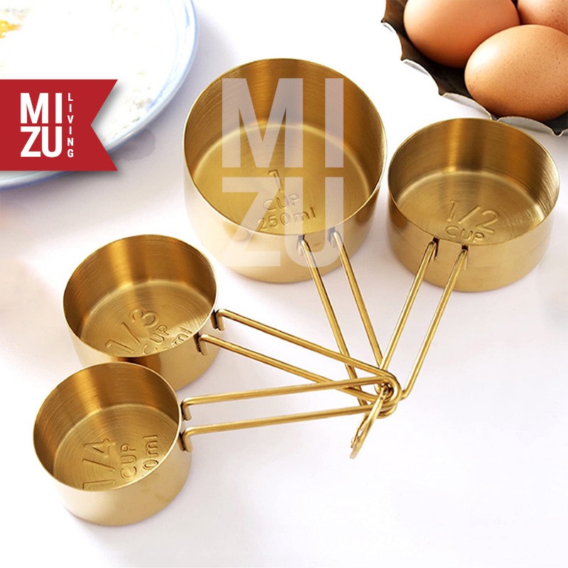 MIZU MISURINI GOLD 4in1 Set Measuring Cups Sendok Takar Emas Stainless Steel