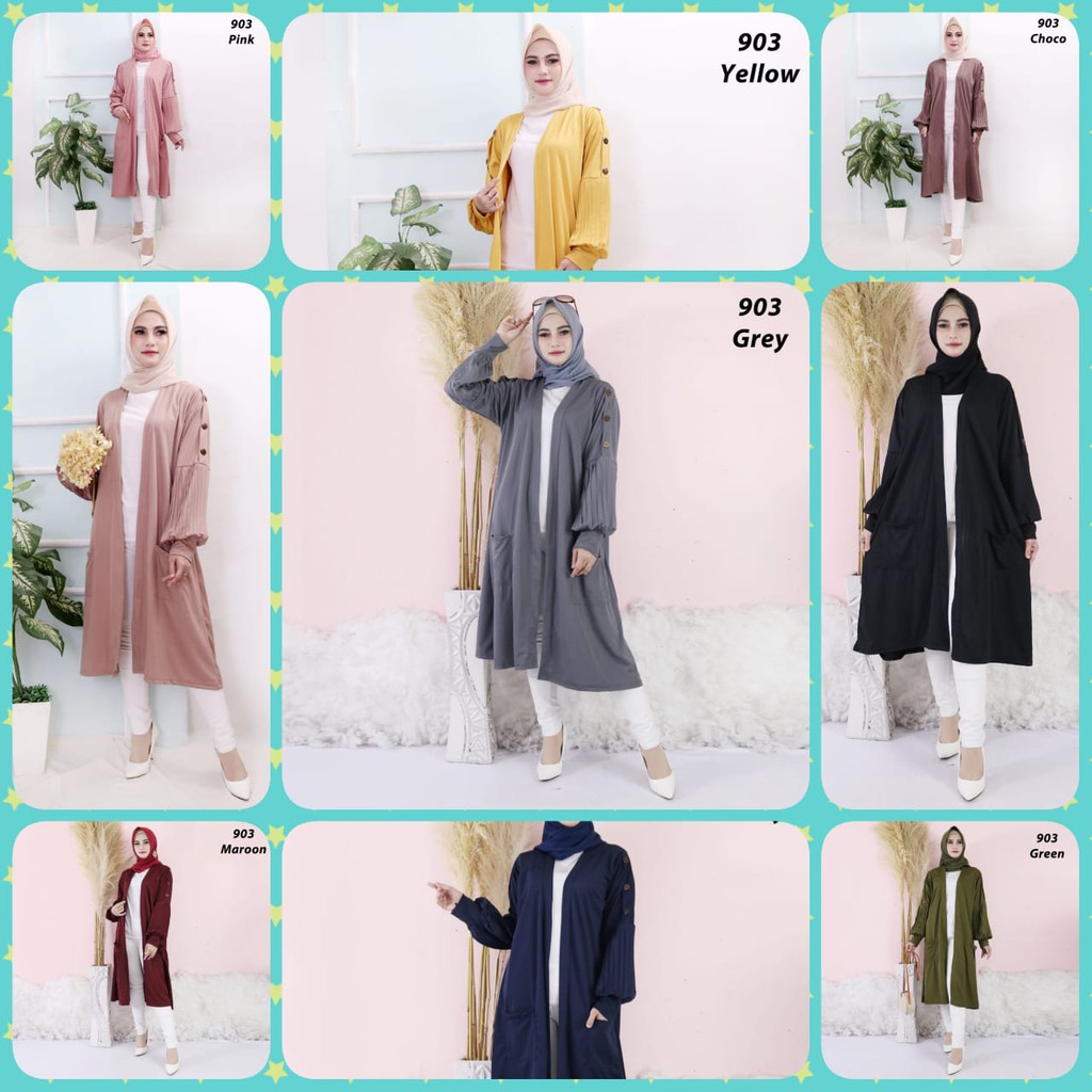 Long Cardigan Outer Panjang Wanita 903 Tangan Plisket Luaran Panjang Wanita Long Cardi Oversize