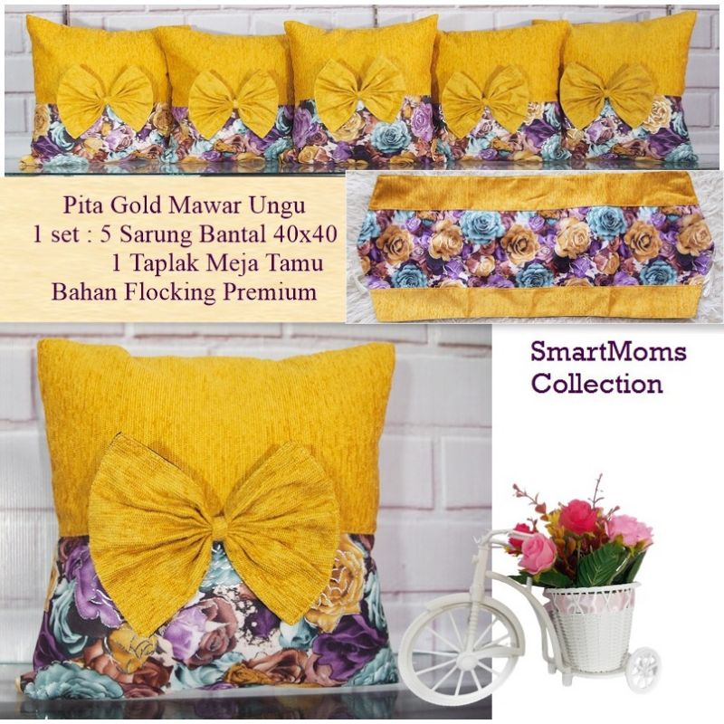 SARUNG BANTAL SOFA KURSI IMPORT SHABBY MEWAH PITA GOLD MAWAR