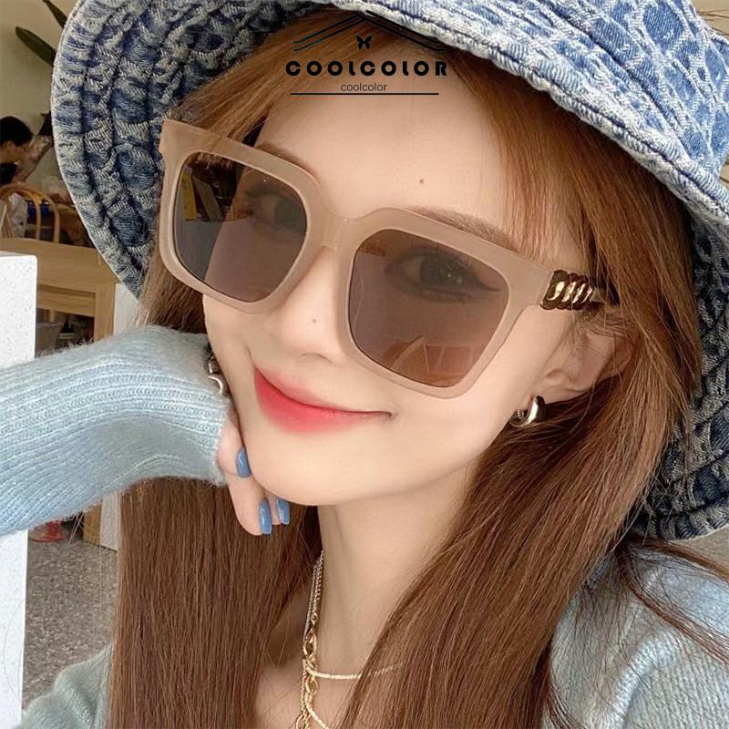 COD❤️Kacamata Wanita Street Shooting Desain Rantai Persegi Bingkai Besar Retro Lensa Bening Fashion Import Eyeglasses Optical Sunglasses Ready Stock