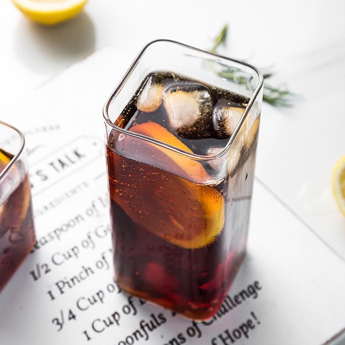 Gelas Mug Unik Kaca Bening Kotak Gelas Es Teh Jus Anti Panas Dingin 250ml dan 400ml