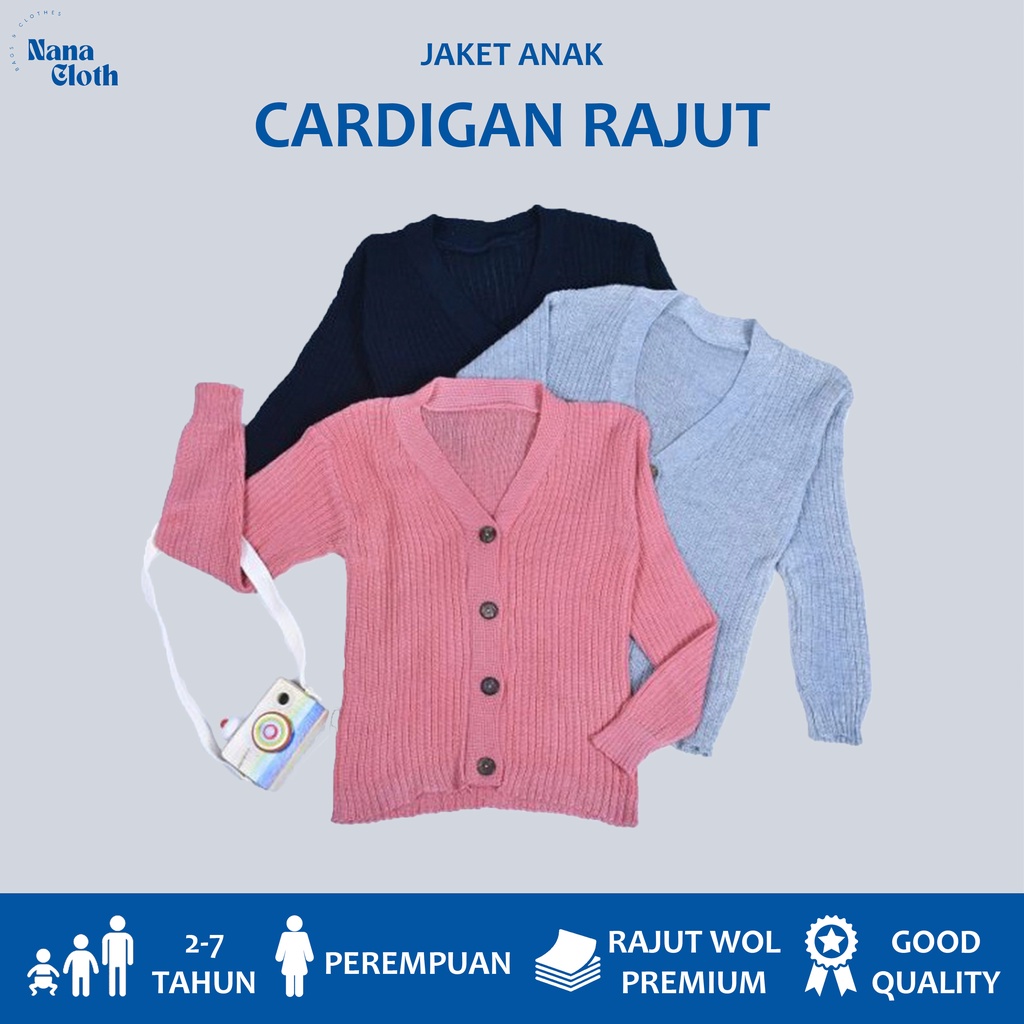 Cardigan Anak Perempuan Umur 2-7 Tahun Cardigan Rajut Anak Kancing Batok Premium Murah Lucu Import O