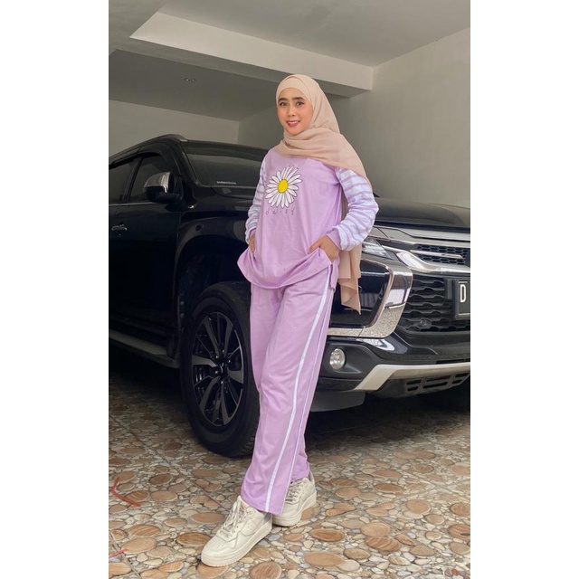 Setelan Olahraga Wanita - Baju Olahraga Wanita Muslim - Setelan Senam Sepeda Gowes Wanita PEACH-ABU-4