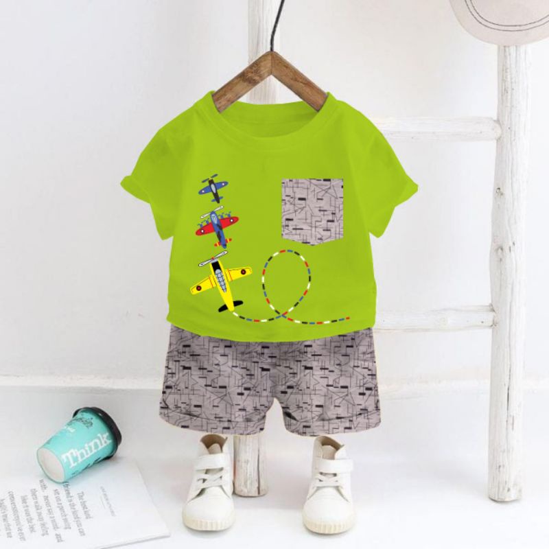 SETELAN ANAK MURAH / SETELAN ANAK COWOK MURAH / SETELAN ANAK LAKI MURAH / BAJU ANAK MURAH / SETELAN BERMAIN ANAK-HIJAU