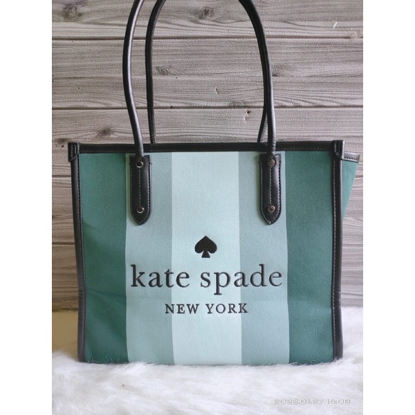 kate spade ella stripe tote bag green multi tas besar wanita