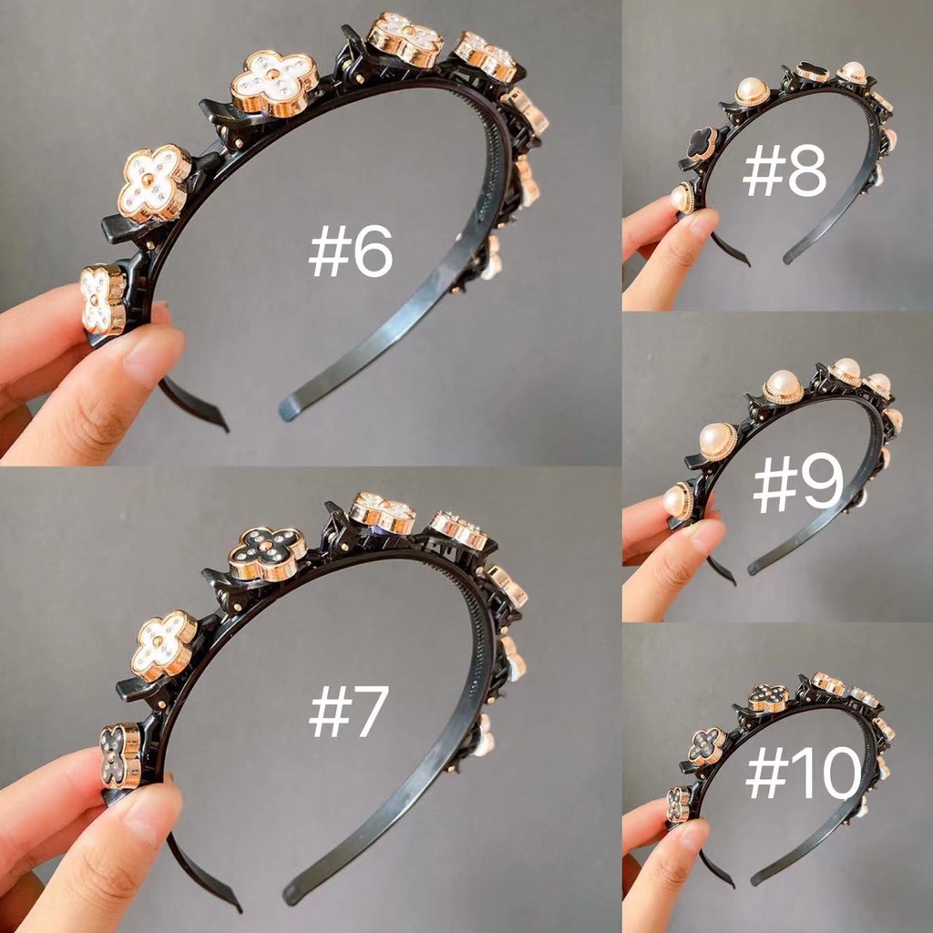 Bando kepang korea jepit rambut multi layer aklirik plastik elastis polos manik berlian jepitan unik