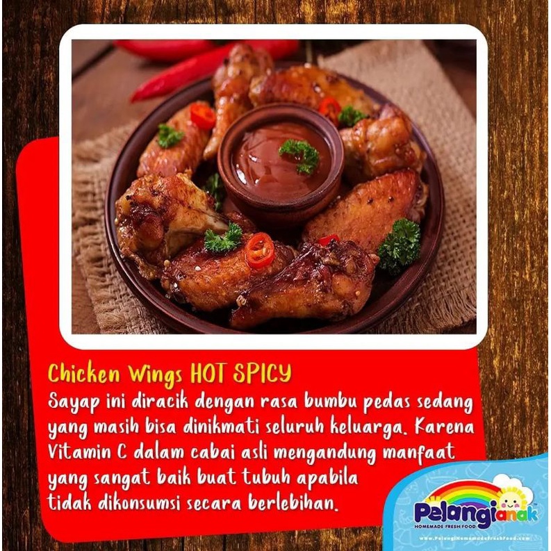 

Pelangi Chicken Wings Non MSG Hot Spicy / Pelangi anak sehat / Frozen