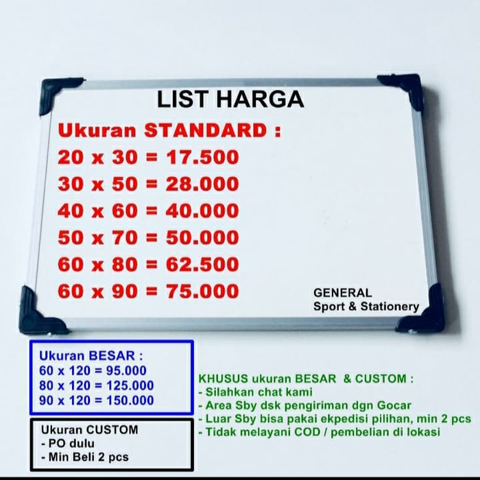 

PROMO Papan Tulis / White Board 60x90 Whiteboard