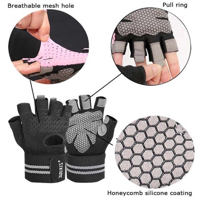 AOLIKES Sarung Tangan Fitness Gym Glove Wrist Wrap Strap Gloves Straps