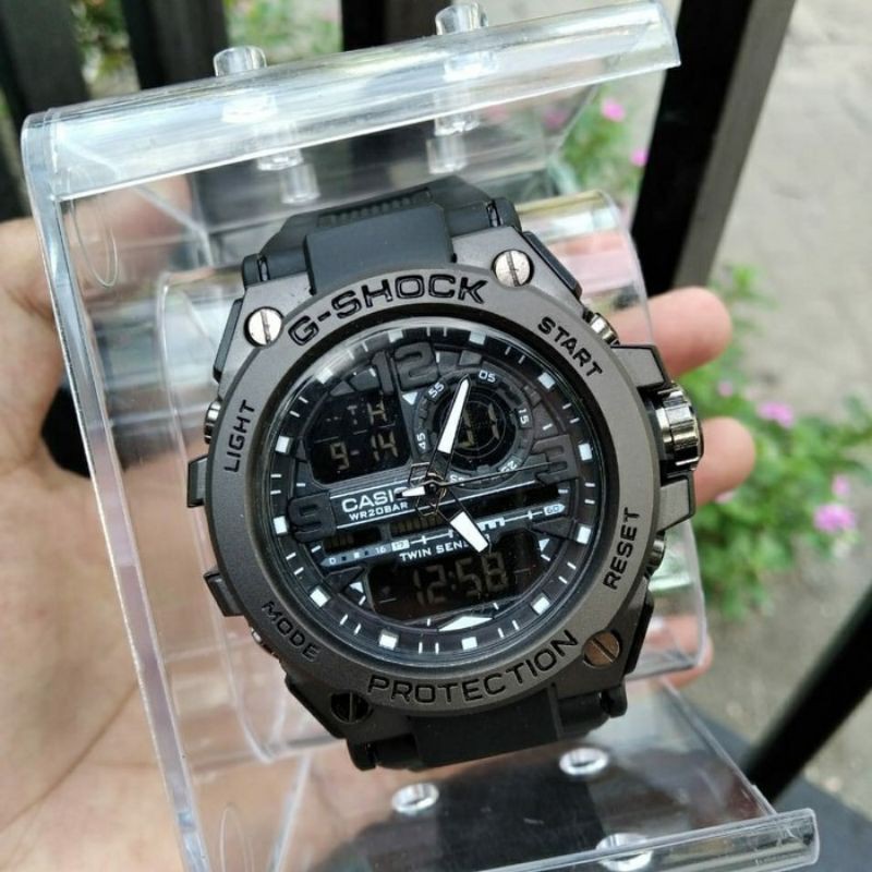 FREE BOX DAN BATERAI JAM TANGAN PRIA GST-8600 CASIO METTAL RUBBER