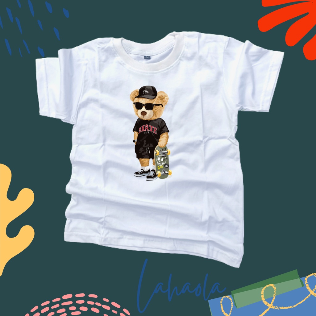 Kaos anak motif beruang bear putih 0-7 tahun katun