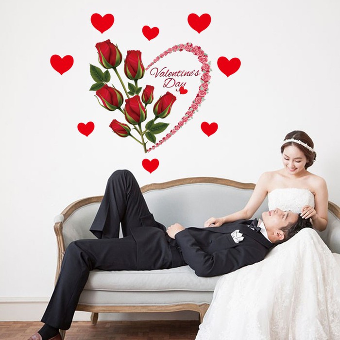 Wall Sticker / Stiker Dinding / Kaca Motif Bunga Mawar Valentine's Day