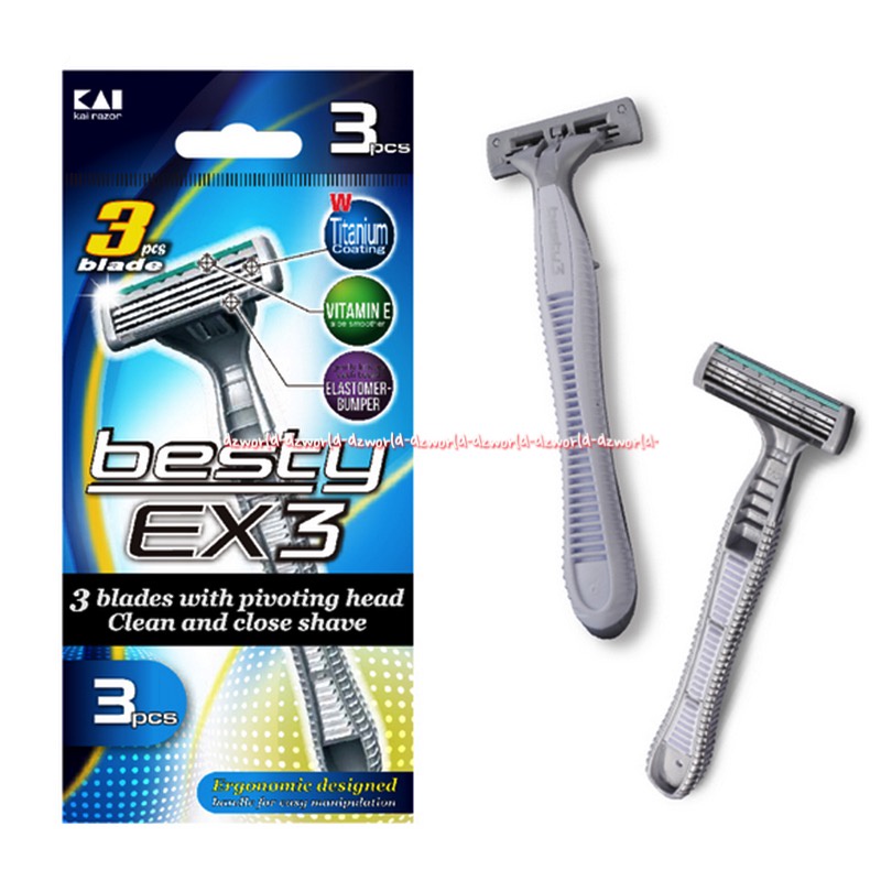 Kai Razor Besty EX 3 Alat Pisau Cukur Jenggot Kumis Pria Silver Shaver Kay 3pcs Kairazor