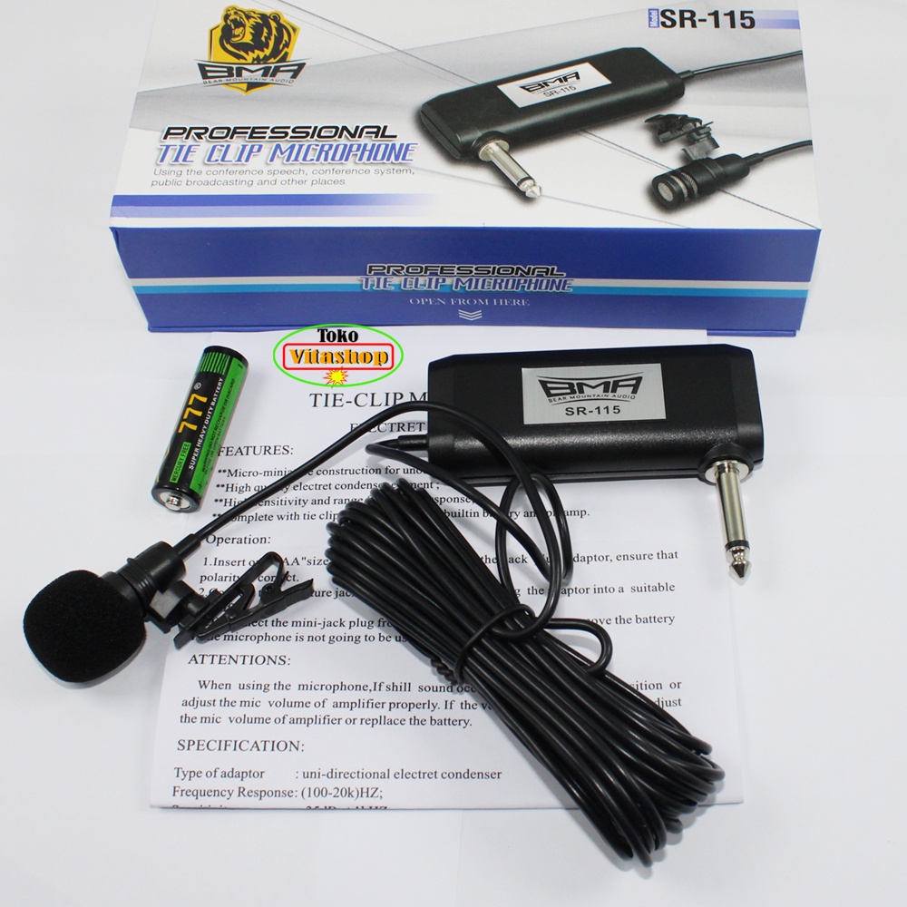 MICROPHONE CLIP ON BMA SR-115 MIC JEPIT MIKROPON KANCING KABEL PANJANG