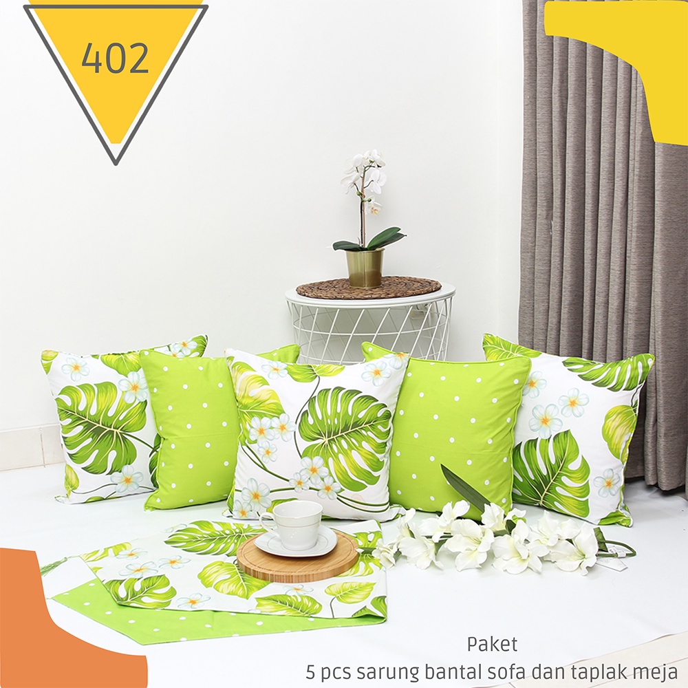 Paket Sarung Bantal Sofa 5 PCS (40x40) + Taplak Meja Premium