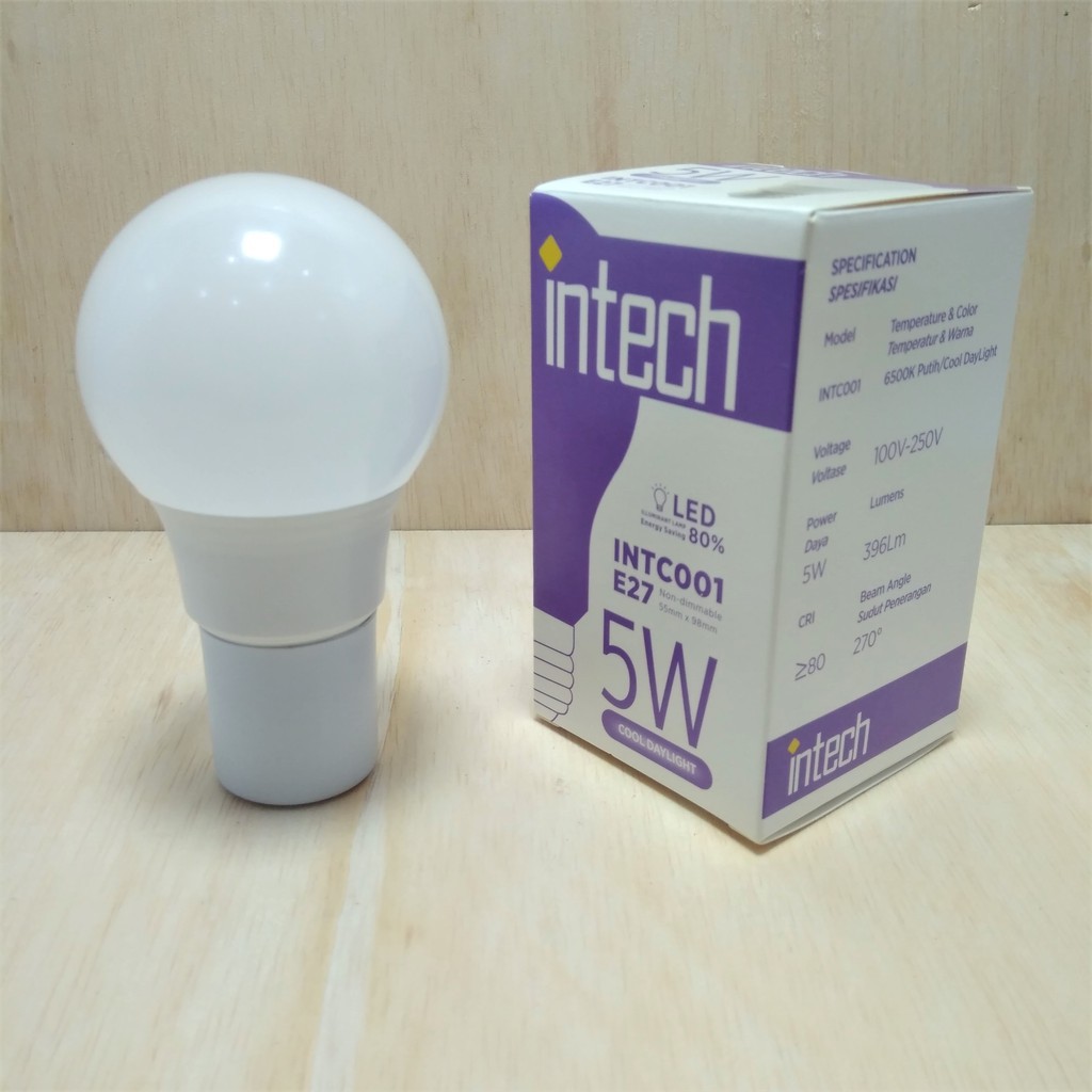 Paket Lampu LED Bulat Intech Putih 5 watt terang / bergaransi / murah